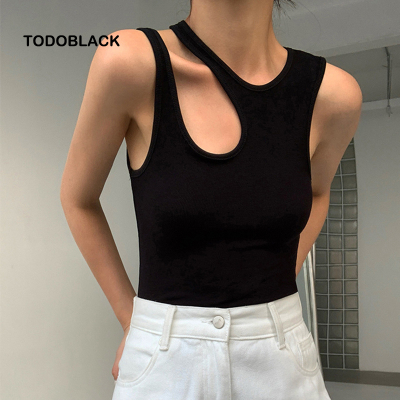TODOBLACK Áo Không Tay Mỏng Màu Trơn Thiết Kế Cắt Xẻ Cho Nữ
