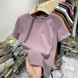 Chính Hãng Vai Cổ Tròn Rời Cotton Nguyên Chất Ngắn Tay Áo Thun Nữ Xuân Thu Hè Nhỏ Bên Trong Đáy Áo Sơ Mi Top