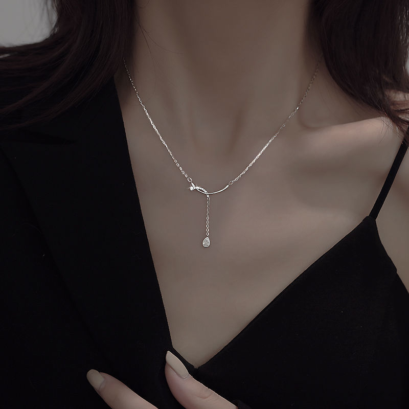 Vòng cổ Mạ Bạc 925 Mặt Hình Giọt Nước Đơn Giản Thời Trang
