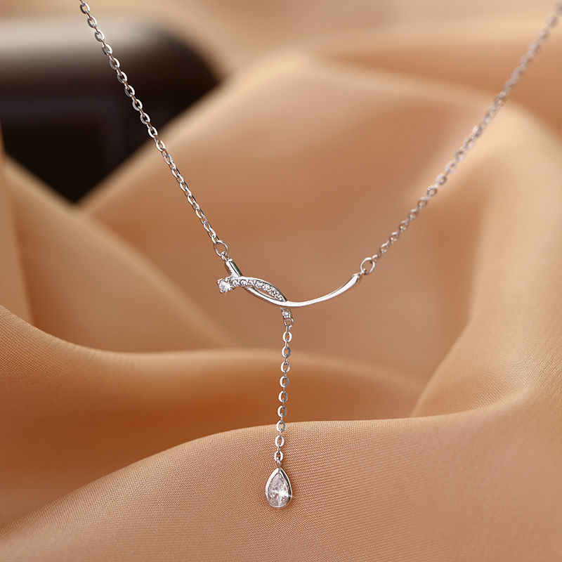 Vòng cổ Mạ Bạc 925 Mặt Hình Giọt Nước Đơn Giản Thời Trang