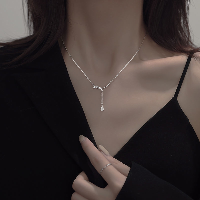 Vòng cổ Mạ Bạc 925 Mặt Hình Giọt Nước Đơn Giản Thời Trang
