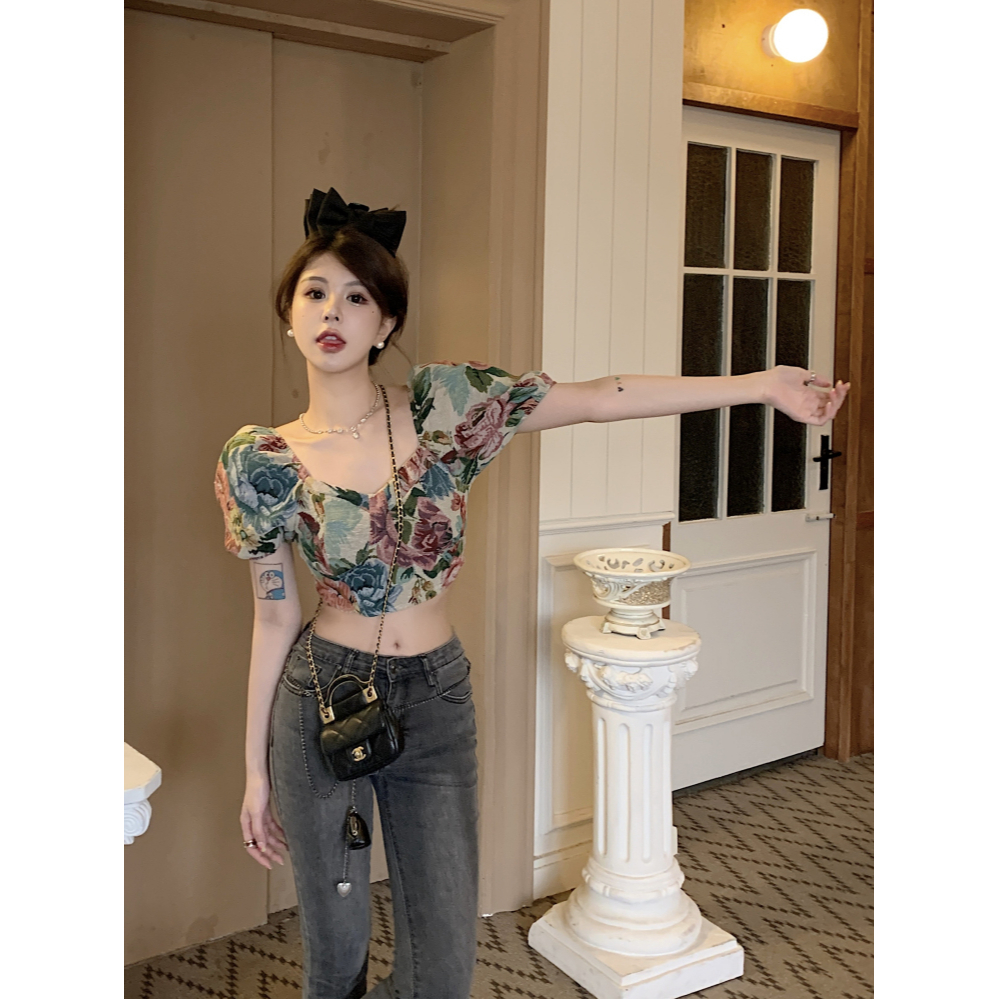 Áo Lửng Không Tay Hở Vai Họa Tiết Hoa Thời Trang Mùa Hè Dành Cho Nữ