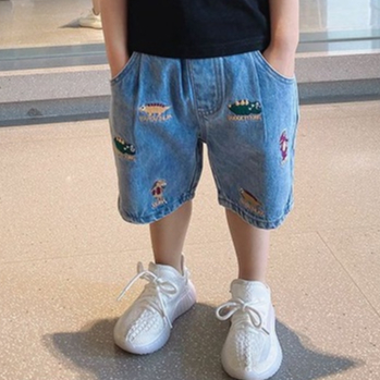 Hàng Mới Về Quần Jeans Lửng Họa Tiết Khủng Long Hoạt Hình Cho Bé Trai