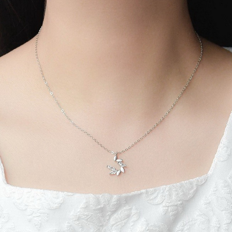 Vòng cổ Mạ Bạc 925 Mặt Chiếc Lá Đính Đá Zircon Thời Trang