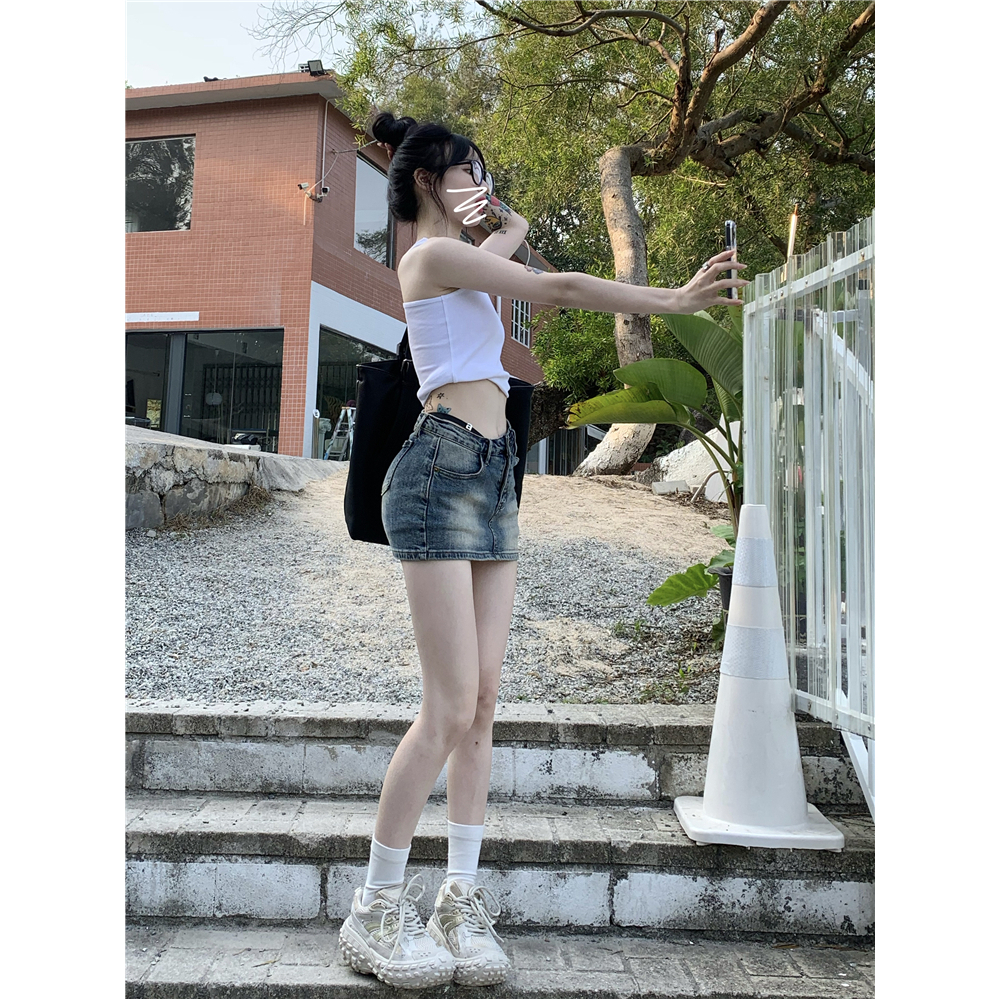 QADCOL Chân váy jean Chữ A Phong Cách retro Thời Trang Mùa Hè Hàng Mới Dành Cho Trẻ Em