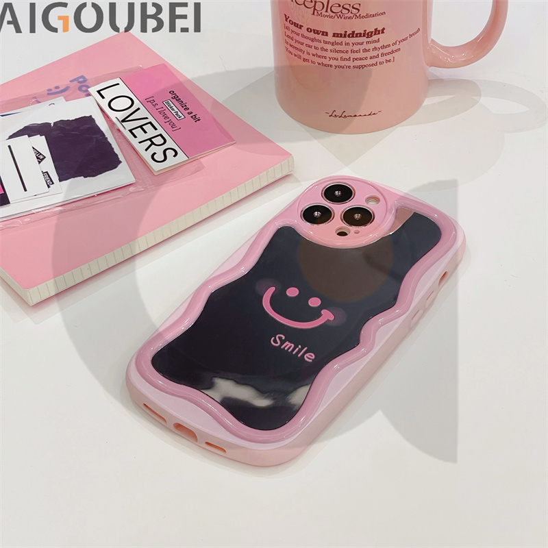 Ốp Điện Thoại Màu Hồng Họa Tiết Mặt Cười Xinh Xắn Chống Rơi Cho Iphone 11 / 12 / 13 / 14 / pro / max / promax