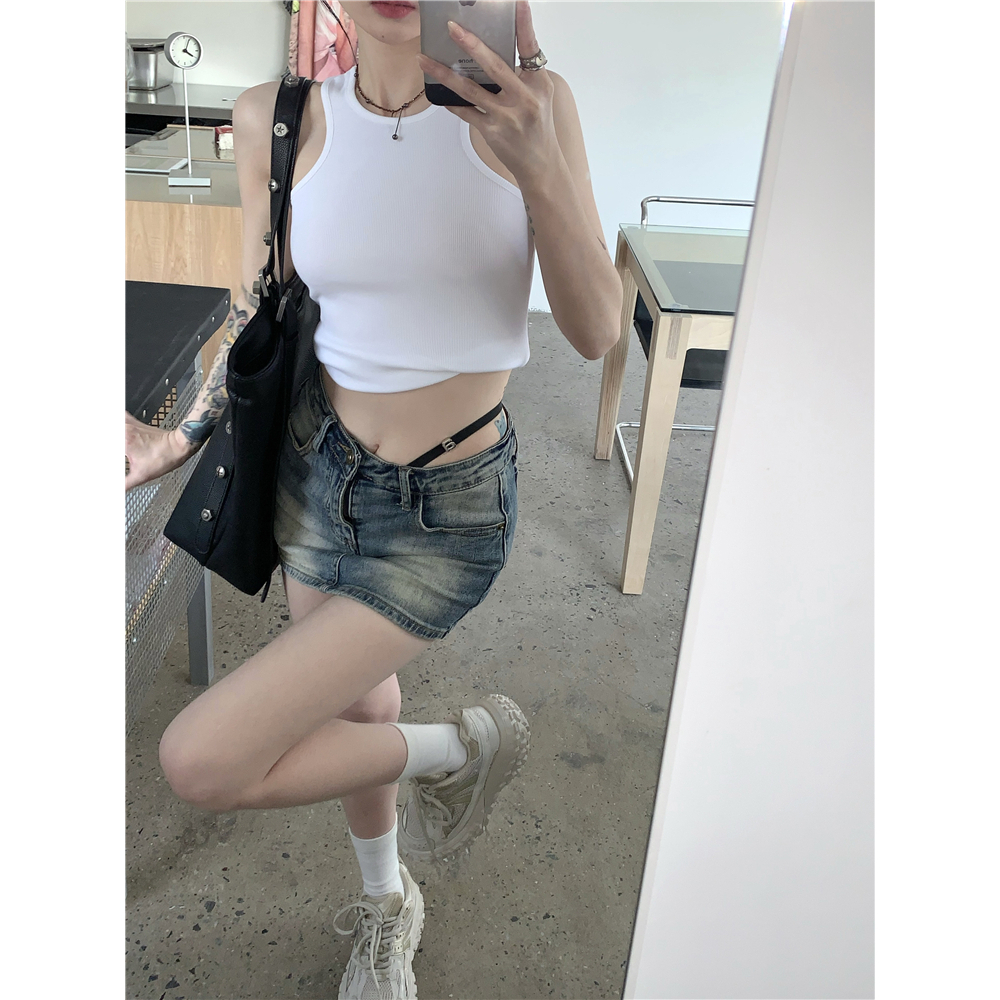 QADCOL Chân váy jean Chữ A Phong Cách retro Thời Trang Mùa Hè Hàng Mới Dành Cho Trẻ Em