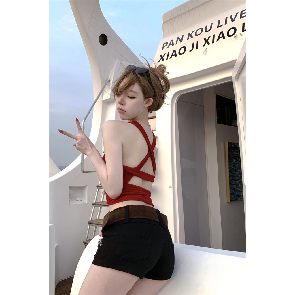 QADCOL Áo Hai Dây Ôm Dáng Hở Lưng Quyến Rũ Thời Trang Kiểu Pháp Cho Nữ