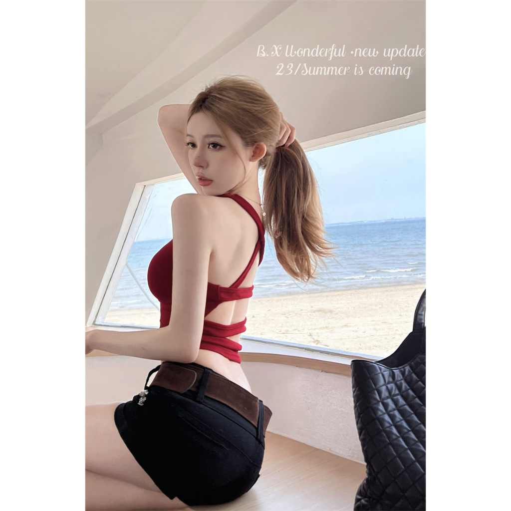 QADCOL Áo Hai Dây Ôm Dáng Hở Lưng Quyến Rũ Thời Trang Kiểu Pháp Cho Nữ