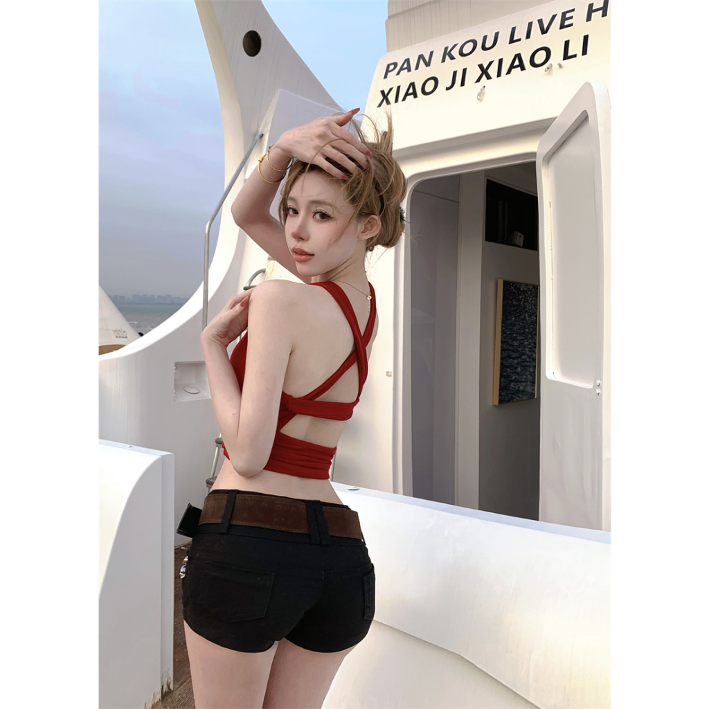 QADCOL Áo Hai Dây Ôm Dáng Hở Lưng Quyến Rũ Thời Trang Kiểu Pháp Cho Nữ