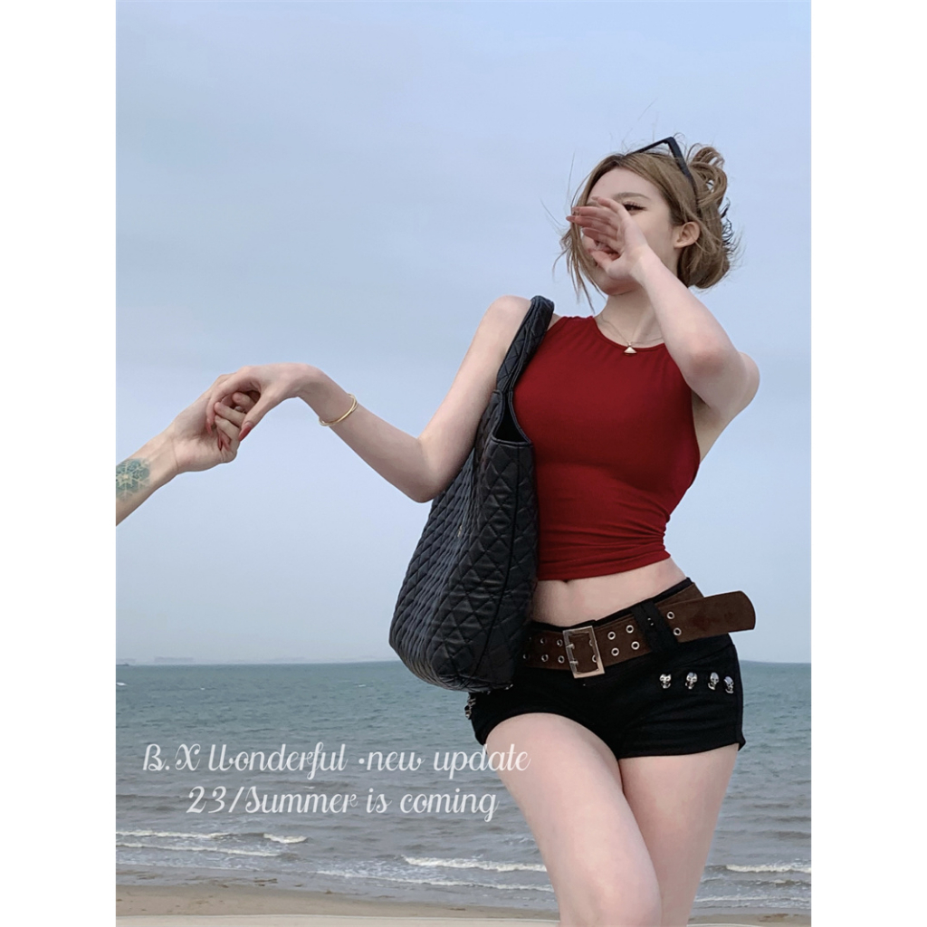 QADCOL Áo Hai Dây Ôm Dáng Hở Lưng Quyến Rũ Thời Trang Kiểu Pháp Cho Nữ