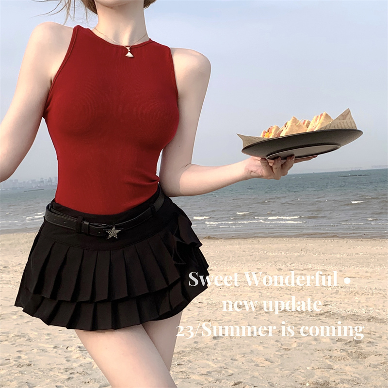 QADCOL Áo Hai Dây Ôm Dáng Hở Lưng Quyến Rũ Thời Trang Kiểu Pháp Cho Nữ