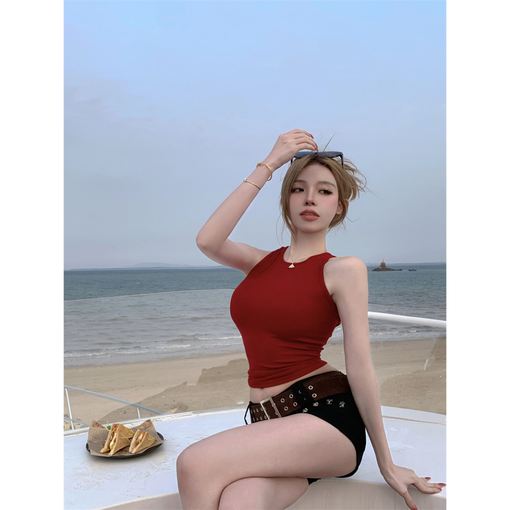 QADCOL Áo Hai Dây Ôm Dáng Hở Lưng Quyến Rũ Thời Trang Kiểu Pháp Cho Nữ