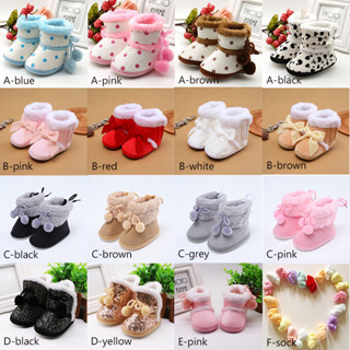  Giày Booties Cho Bé Sơ Sinh Đế Mềm Chống Trơn Trượt Đế Cotton Lông Cừu Đáy Giày Trong Nhà Cho 0-18 Tháng Tập Đi Bé Trai Bé Gái Boot Ấm Áp 
