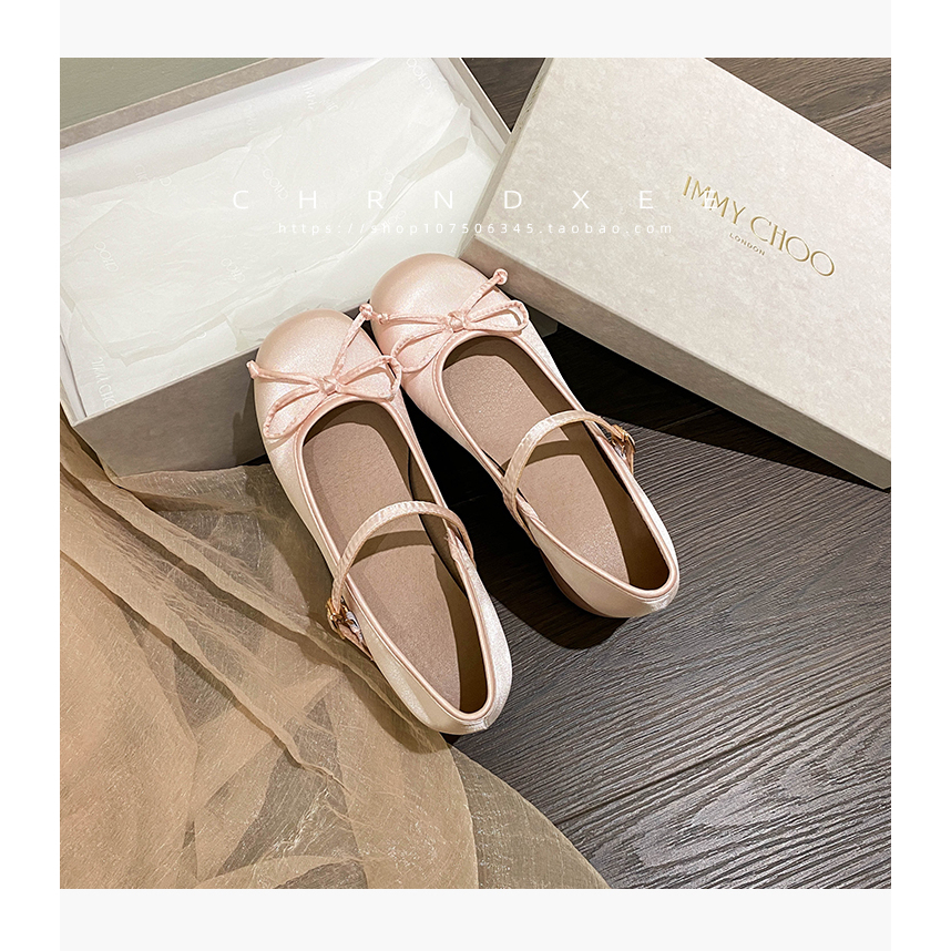 Giày Búp Bê Mary Jane Gót Vừa Phối Nơ Satin Phong Cách Retro Mùa Xuân 2023