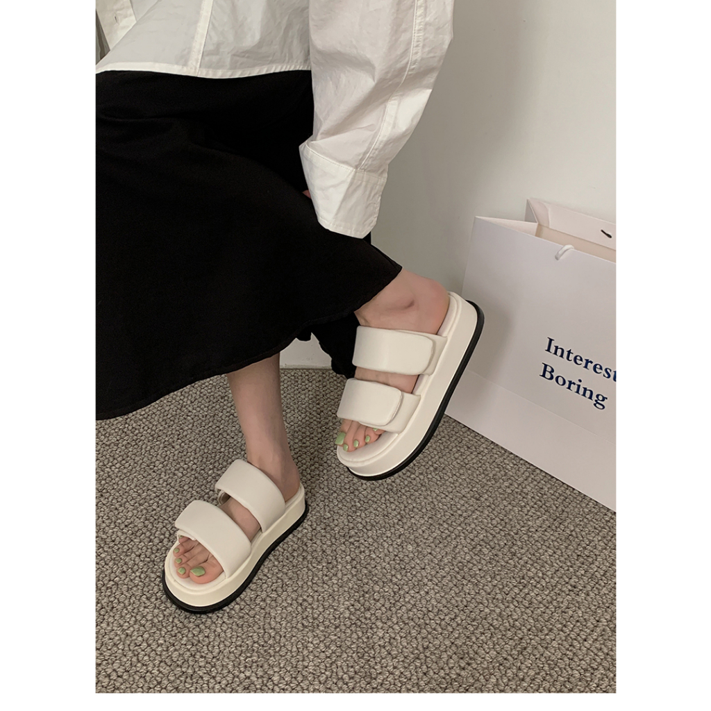 Dép Quai Ngang Đế Dày Tăng Chiều Cao Thời Trang Mùa Hè Phong Cách Mới Cho Nữ