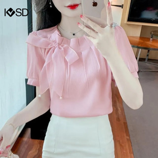 Áo Kiểu Vải Voan Tay Phồng Phối Bèo Và Nơ Phong Cách Pháp Thời Trang Cho Nữ