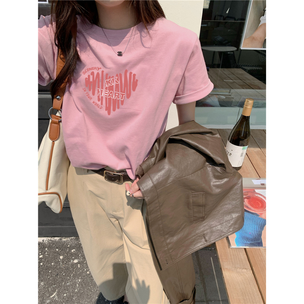 Áo Thun cotton 180g Tay Ngắn Dáng Rộng Thời Trang Mùa Hè Cho Nữ