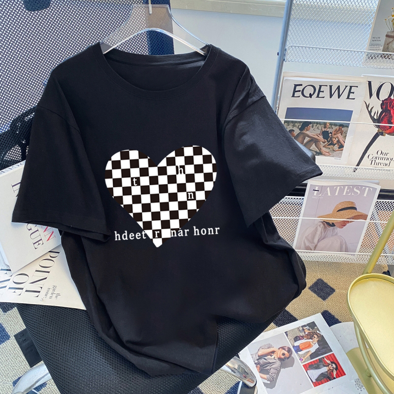 Áo Thun Tay Ngắn Dáng Rộng Chất Liệu Cotton In Họa Tiết Trái Tim Thời Trang Mùa Hè Cho Nữ 180g Size Lớn 3xl