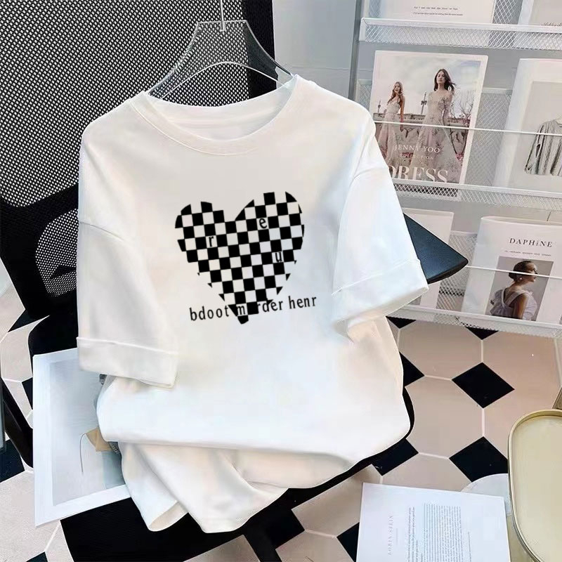 Áo Thun Tay Ngắn Dáng Rộng Chất Liệu Cotton In Họa Tiết Trái Tim Thời Trang Mùa Hè Cho Nữ 180g Size Lớn 3xl