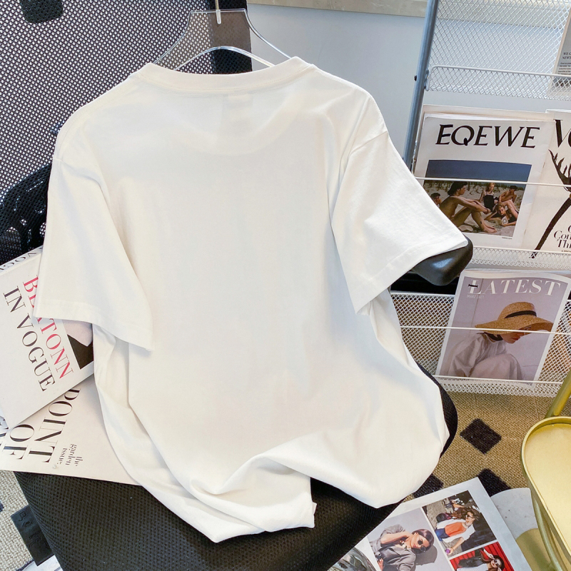 Áo Thun Tay Ngắn Dáng Rộng Chất Liệu Cotton In Họa Tiết Trái Tim Thời Trang Mùa Hè Cho Nữ 180g Size Lớn 3xl