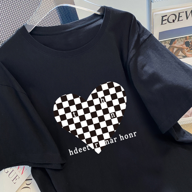 Áo Thun Tay Ngắn Dáng Rộng Chất Liệu Cotton In Họa Tiết Trái Tim Thời Trang Mùa Hè Cho Nữ 180g Size Lớn 3xl