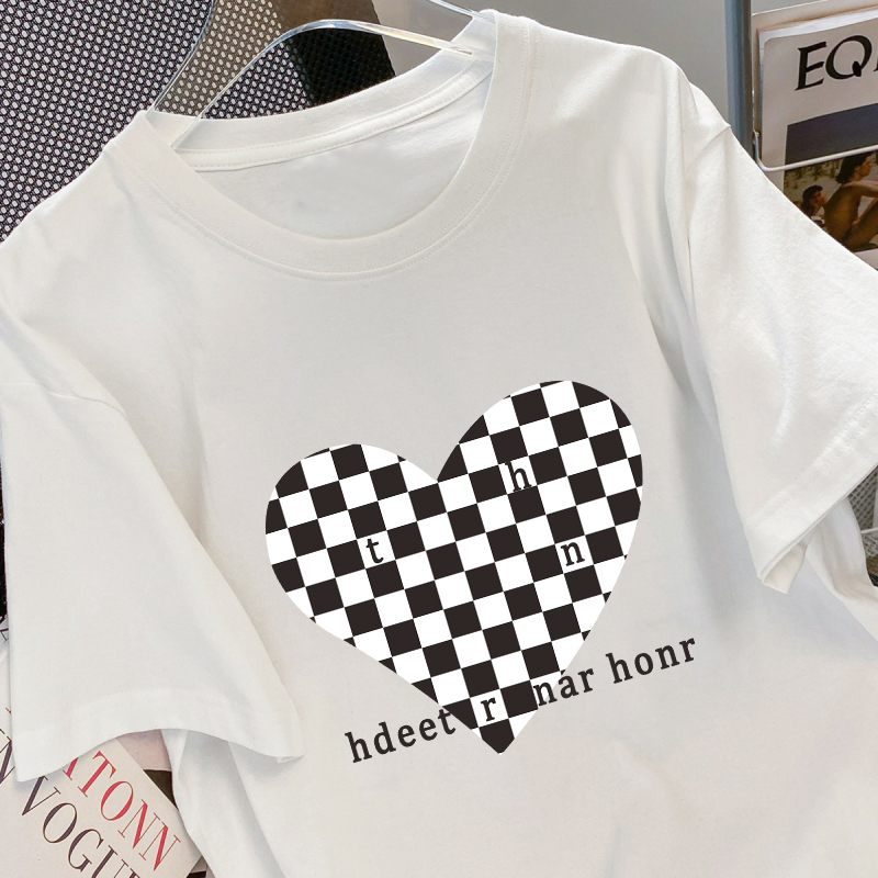 Áo Thun Tay Ngắn Dáng Rộng Chất Liệu Cotton In Họa Tiết Trái Tim Thời Trang Mùa Hè Cho Nữ 180g Size Lớn 3xl