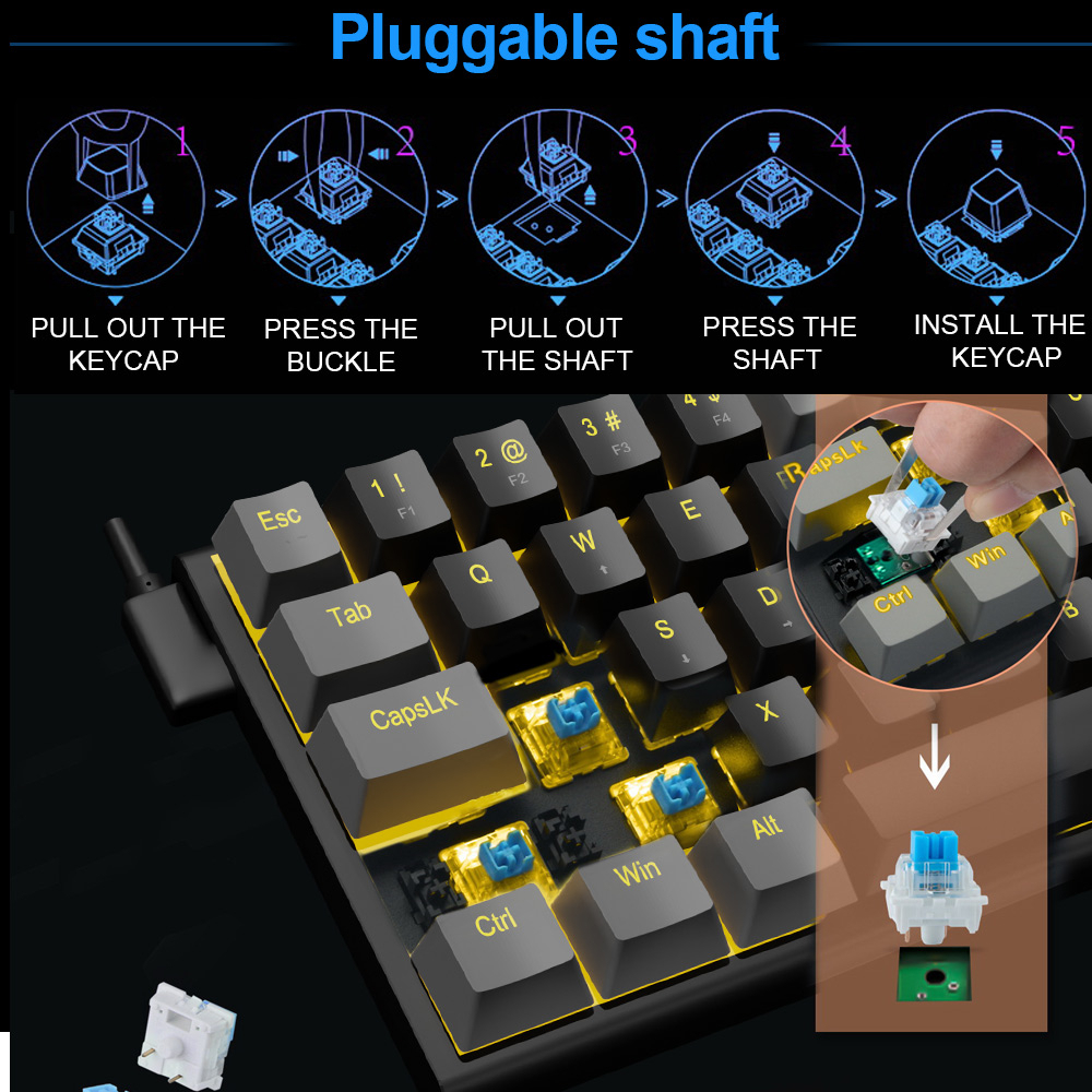 Bàn Phím Cơ Gaming E-YOOSO Z11 USB 60% Mini 61 Phím Có Dây Cáp Có Thể Tháo Rời