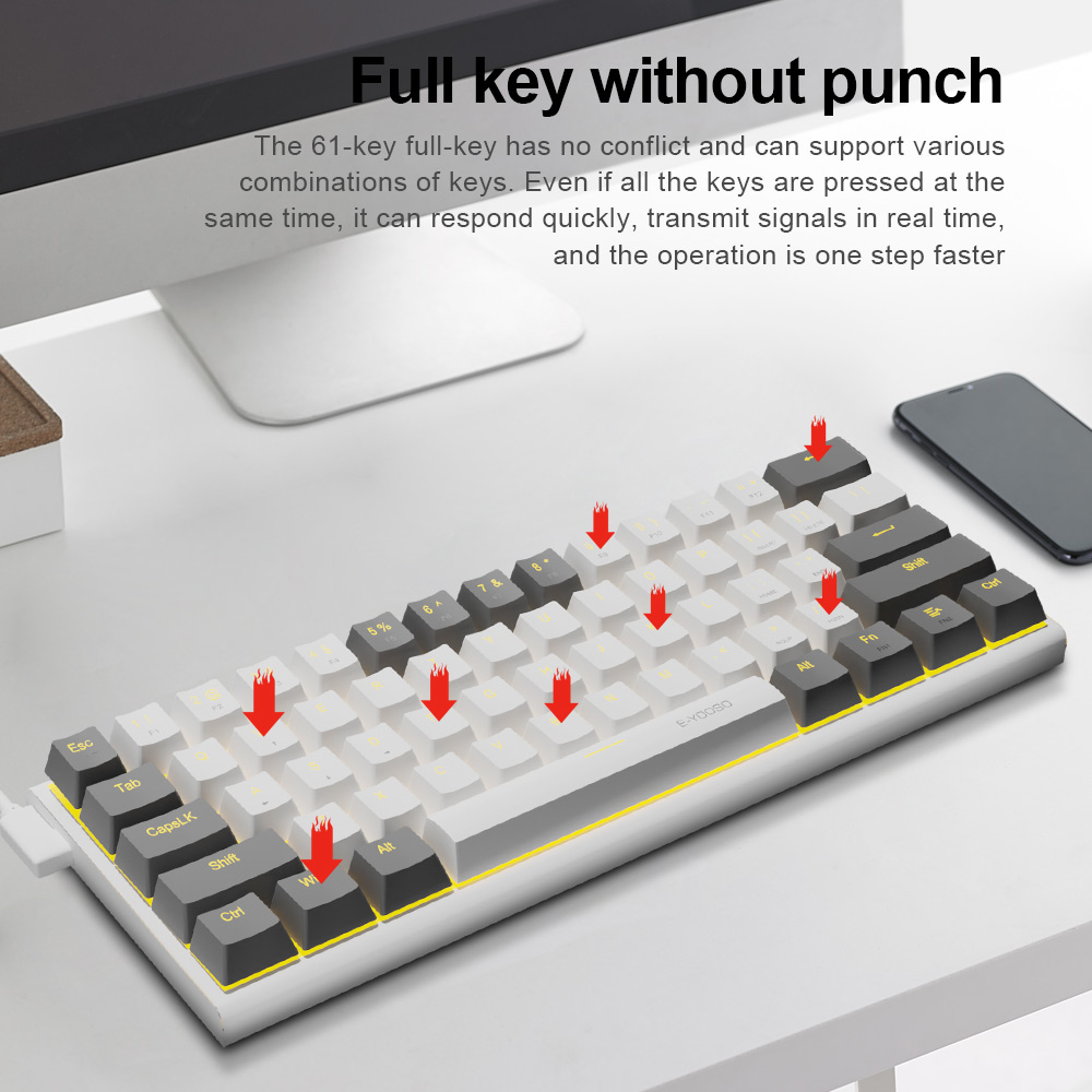 Bàn Phím Cơ Gaming E-YOOSO Z11 USB 60% Mini 61 Phím Có Dây Cáp Có Thể Tháo Rời