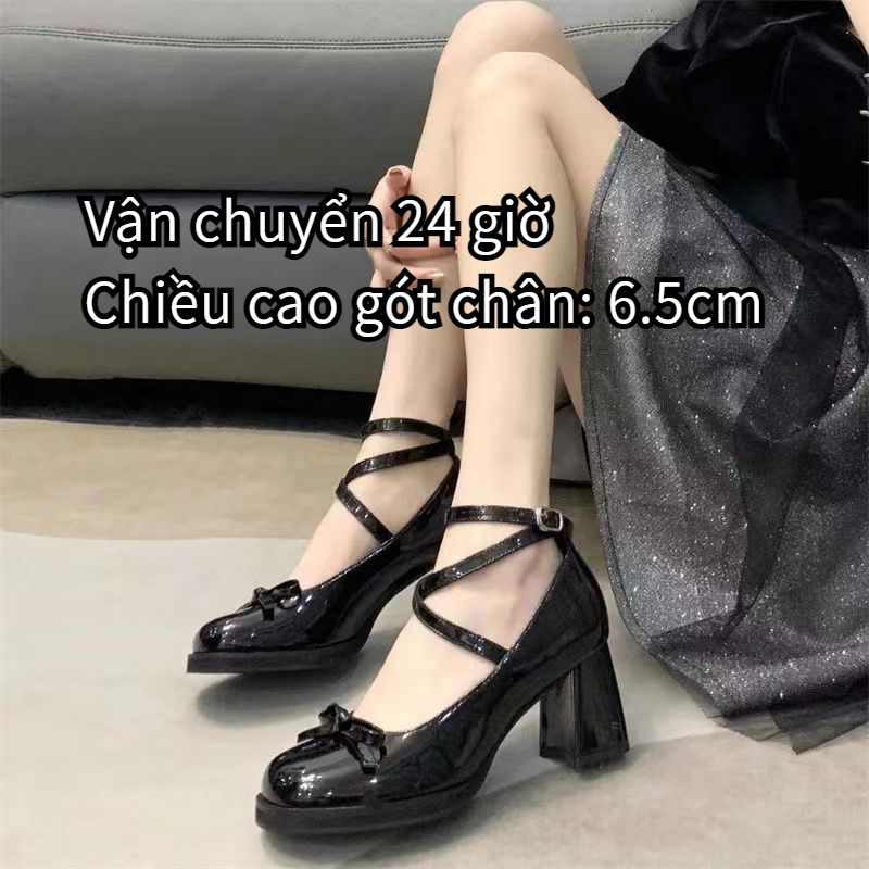 Giày nữ giày mary jane giày cao gót nữ  cao gót nữ  Giày Cao Gót Da Đế Dày Buộc Dây Chéo Phong Cách Anh Quốc Cho Nữ dép xăng đan nữ