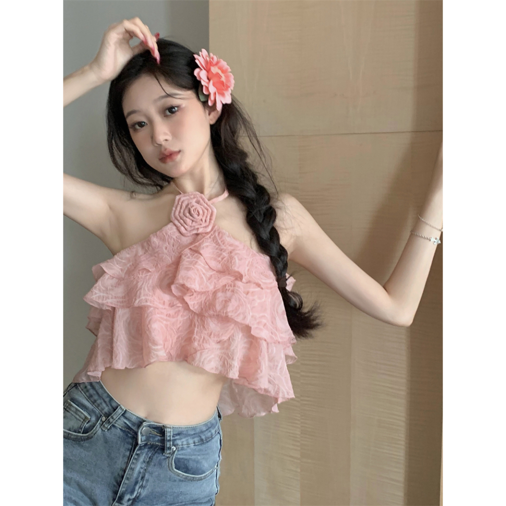 Áo Tank Top Hở Rốn Thiết Kế Hoa Hồng Quyến Rũ Cho Nữ