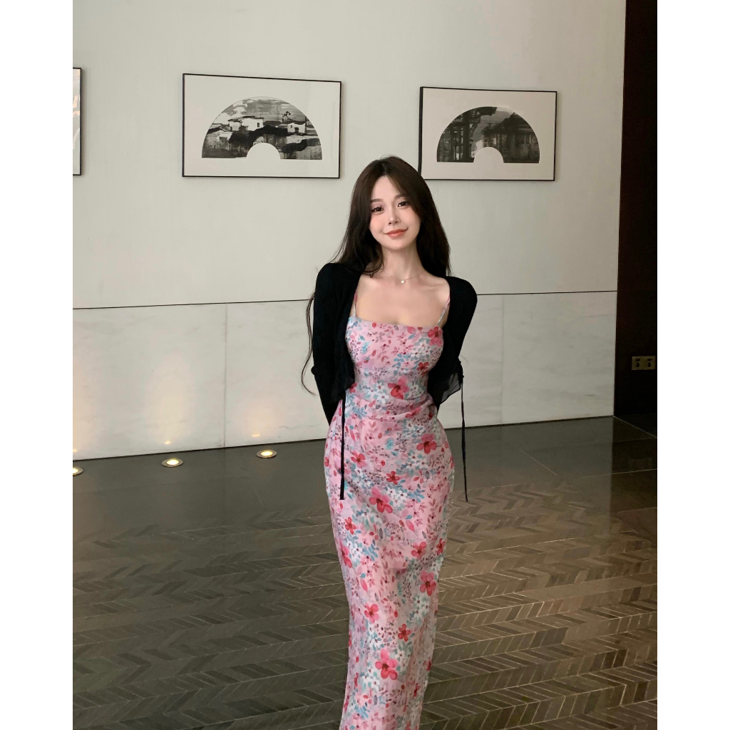 【COLORBLLIND】Đầm Nữ Hai Dây Dáng Ôm In Hoa Phong Cách Pháp Thời Trang Mùa Hè Xinh Xắn
