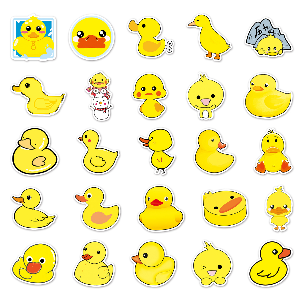 Bộ 50 Miếng Dán Trang Trí Xe Hơi / Nhà Cửa Hình Chú Vịt Vàng Dễ Thương Chống Thấm Nước DIY