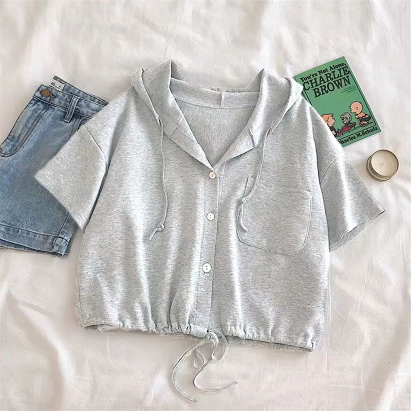 Áo Thun Cotton Tay Ngắn Có Mũ Trùm Đầu Phong Cách Đường Phố Mùa Hè Cho Bé Gái 7-13 Tuổi