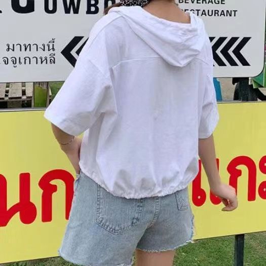 Áo Thun Cotton Tay Ngắn Có Mũ Trùm Đầu Phong Cách Đường Phố Mùa Hè Cho Bé Gái 7-13 Tuổi