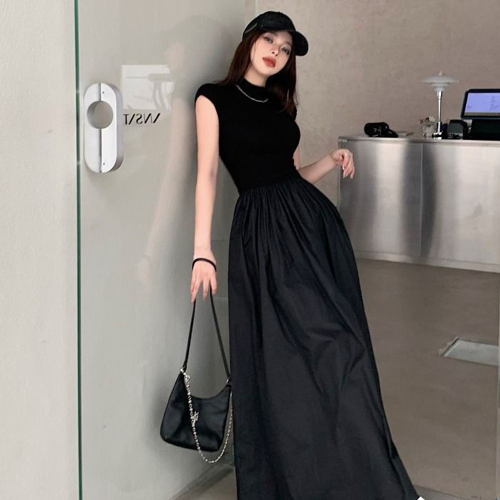 COZOK Đầm Ngắn Tay Cổ Cao Thời Trang Vintage Xinh Xắn