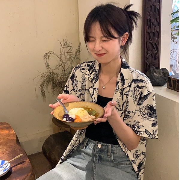 Áo Sơ Mi Ngắn Tay Họa Tiết Hoa Thời Trang Cho Nữ