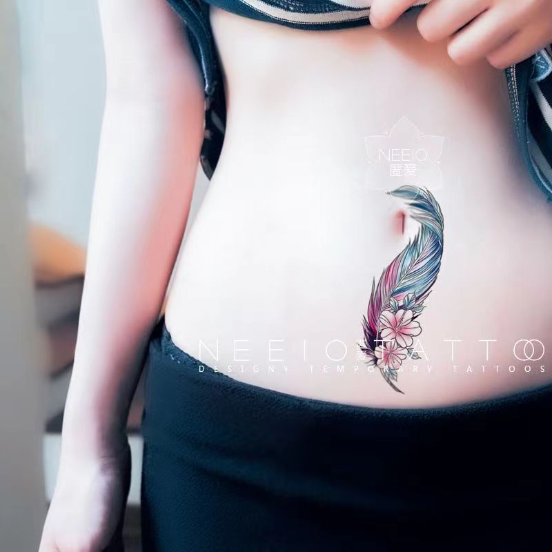 Miếng Dán Hình Xăm Tạm Thời Hình Lông Vũ Nhiều Màu Sắc Chống Nước Lâu Trôi Kích Thước 3.8 * 13cm