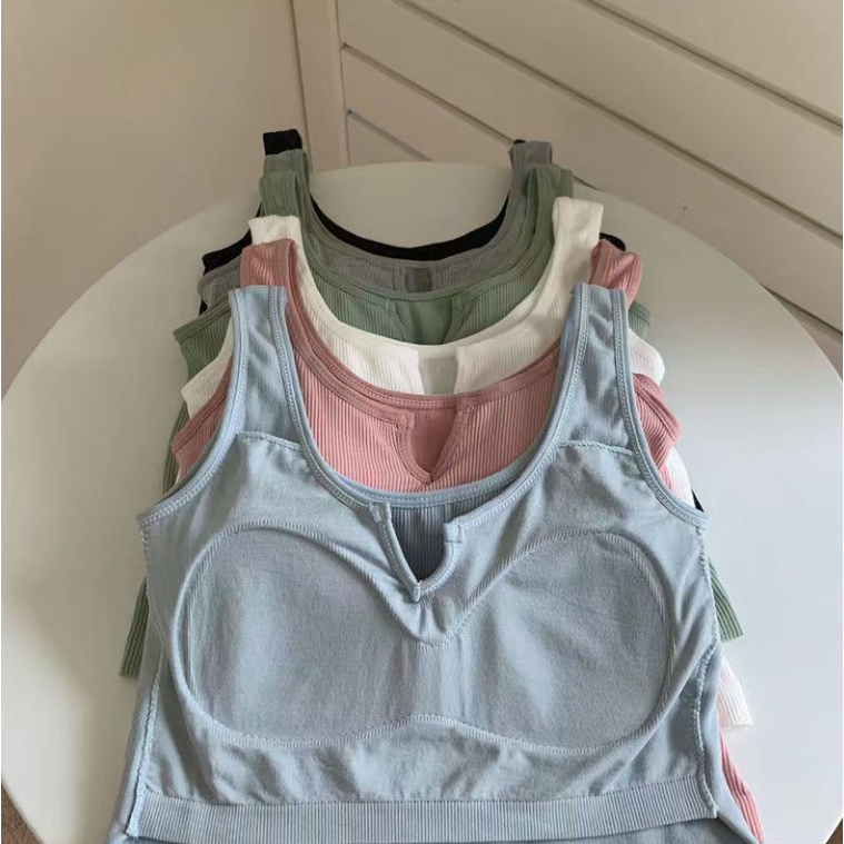 Niche Áo Hai Dây Màu Trơn Có Đệm Ngực Chống Chói Phong Cách Thể Thao Thoải Mái Dễ Phối Đồ