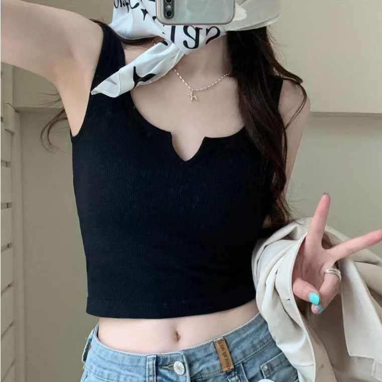 Niche Áo Hai Dây Màu Trơn Có Đệm Ngực Chống Chói Phong Cách Thể Thao Thoải Mái Dễ Phối Đồ