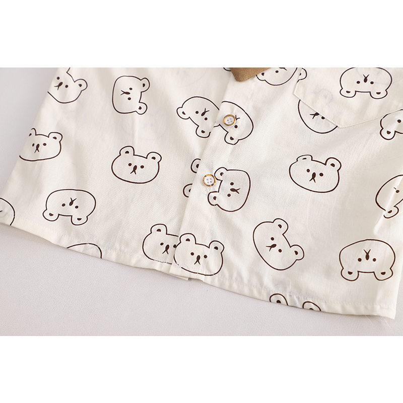 Set Đồ 2 Món Gồm Áo Sơ Mi Cotton In Hình Gấu Và Quần Ngắn Thời Trang Cho Bé Trai
