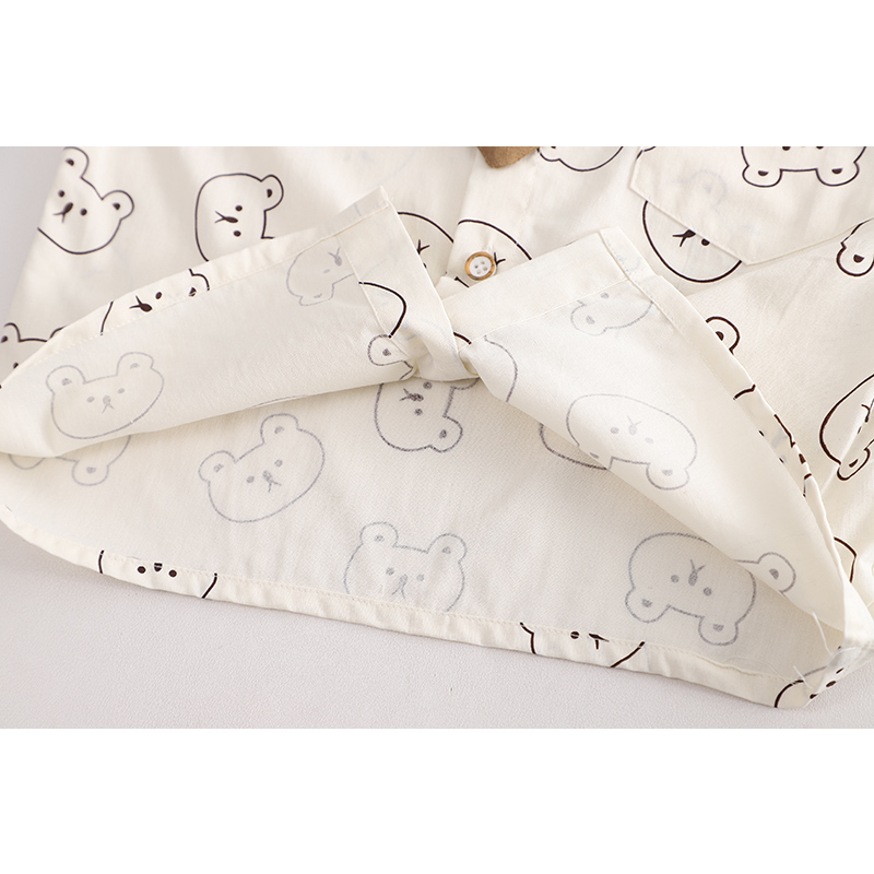 Set Đồ 2 Món Gồm Áo Sơ Mi Cotton In Hình Gấu Và Quần Ngắn Thời Trang Cho Bé Trai