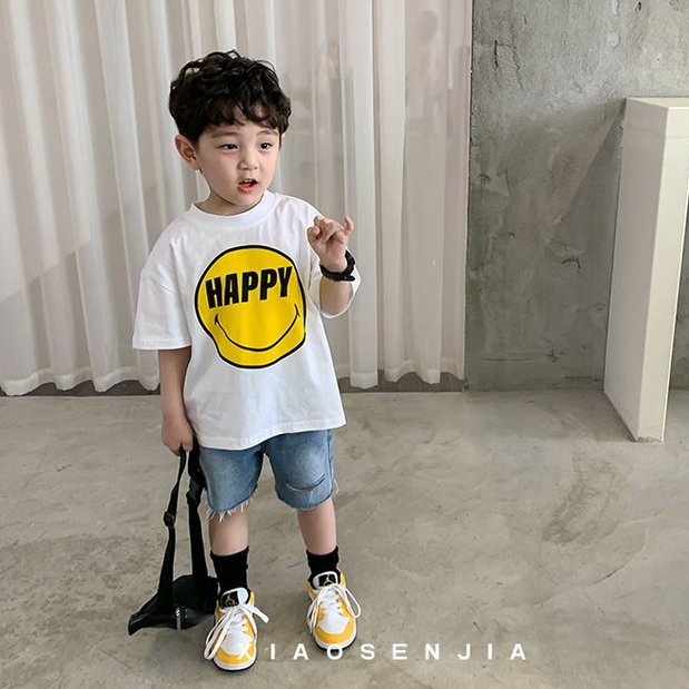 Hàng Mới Về Mới Áo Thun Cotton Ngắn Tay In Hình Mặt Cười Thời Trang Mùa Hè Cho Bé Trai