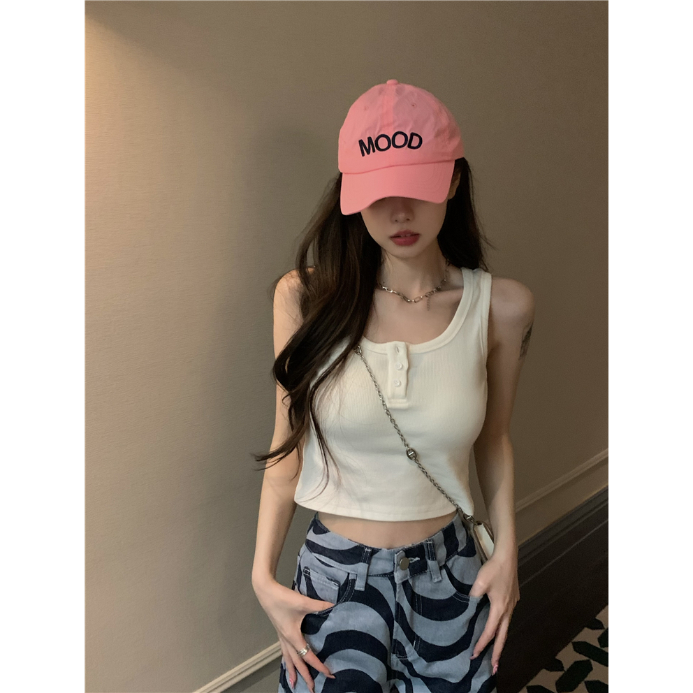 ZHELIHANGFEI Áo Thể Thao Hai Dây Ngắn Màu Hồng Ngọt Ngào Phong Cách Pháp Thời Trang Mùa Hè Cho Nữ