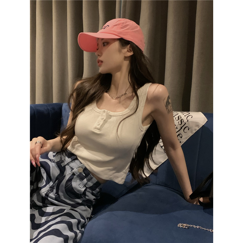 ZHELIHANGFEI Áo Thể Thao Hai Dây Ngắn Màu Hồng Ngọt Ngào Phong Cách Pháp Thời Trang Mùa Hè Cho Nữ