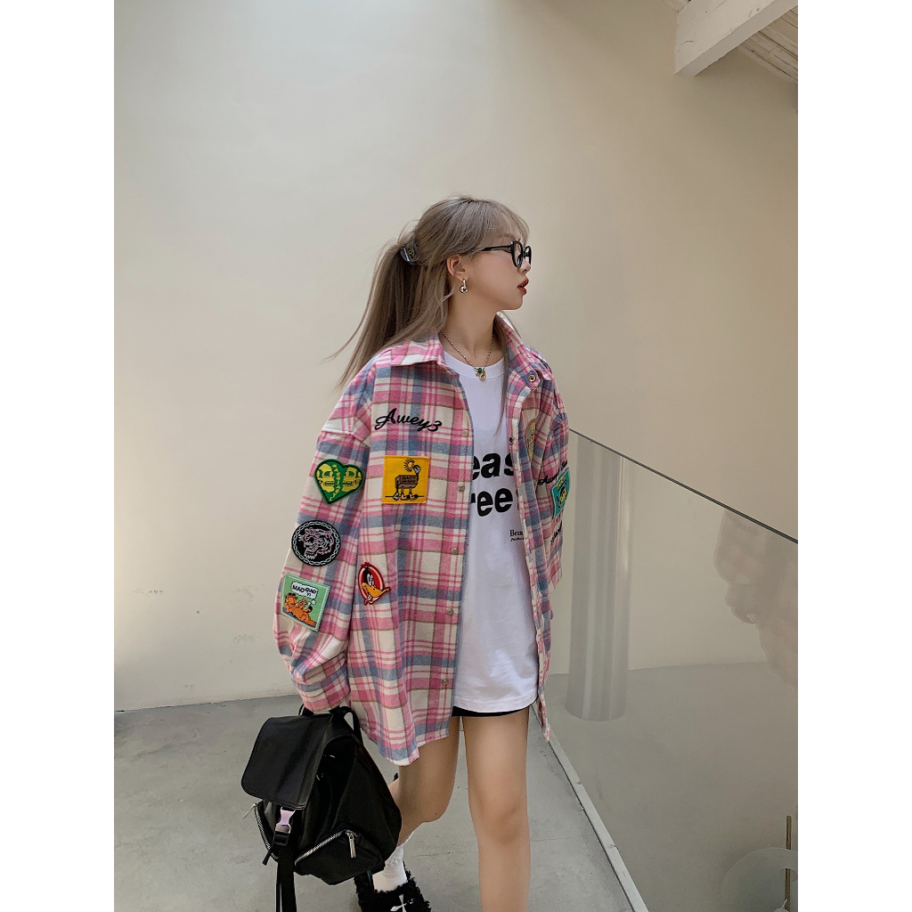 Áo Sweater Dày Tay Dài Kẻ Sọc Caro Thêu Họa Tiết Đường Phố Retro Đường Phố Mỹ < Mặc Kèm Bộ Sưu Tập Đường Phố Cho Nam