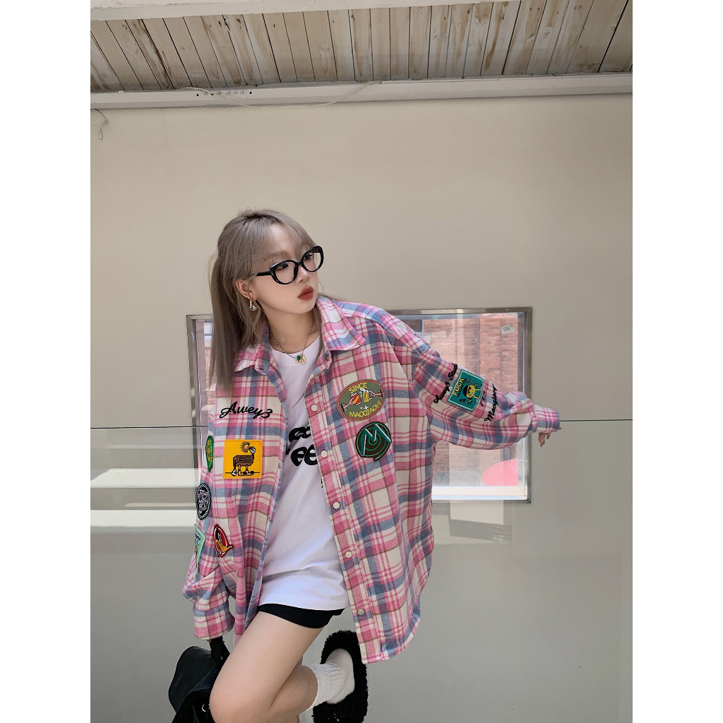 Áo Sweater Dày Tay Dài Kẻ Sọc Caro Thêu Họa Tiết Đường Phố Retro Đường Phố Mỹ < Mặc Kèm Bộ Sưu Tập Đường Phố Cho Nam