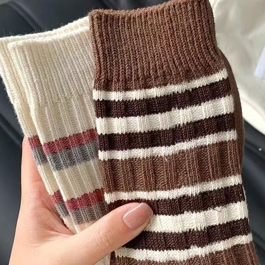 Hàng Bán Chạy Vớ Ống Chân Hai Lớp Dày Họa Tiết Kẻ Sọc Phong Cách Preppy Nhật Bản Dễ Phối Đồ Mùa Hè