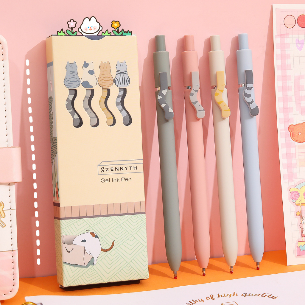 Set 4 Bút Mực Đen Ngòi 0.5mm Hình Mèo Dễ Thương