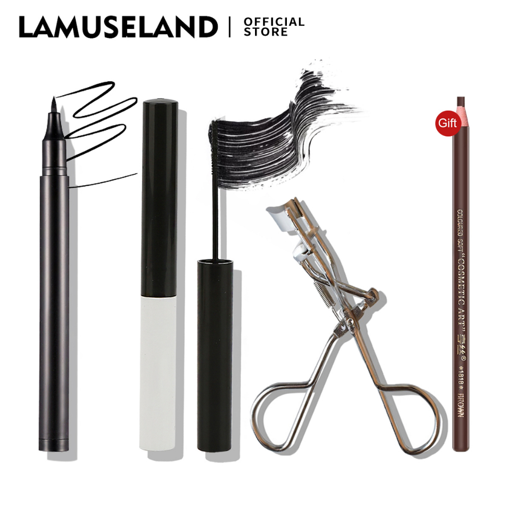 Set 3 món trang điểm LAMUSELAND gồm mascara lâu trôi chống thấm nước màu đen kèm lược chuốt mi và bút chì kẻ lông mày